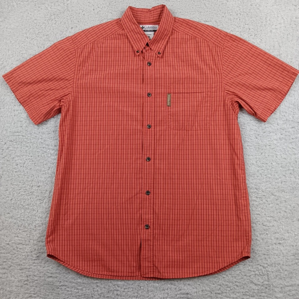 Columbia Shirt‎ Button Down Men M Red Plaid Short Sleeve Cotton AM7967